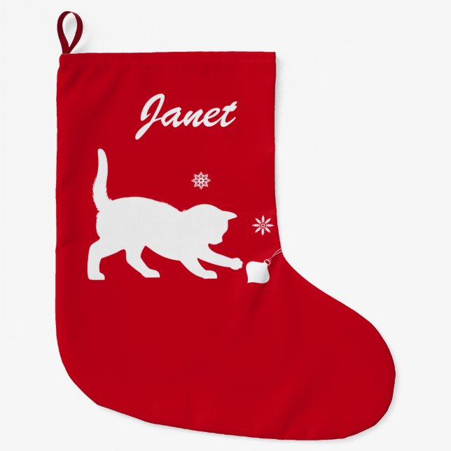 Katt som leker med julprydnadanpassade stor julstrumpa (Framsidan)