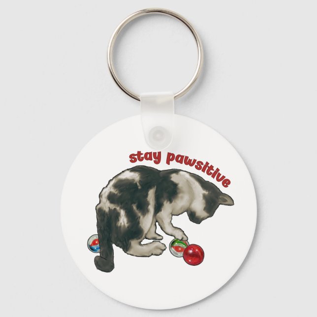 Katt som leker med MARMOR, Stanna Positiv, Puns Nyckelring (Framsida)