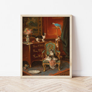 Katt som leker med papegoja Jules Le Roy Poster