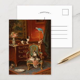 Katt som leker med papegoja   Jules Le Roy Vykort