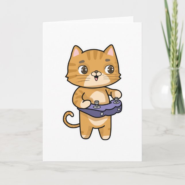 Katt som leker med spelkontroll kort (Framsida)