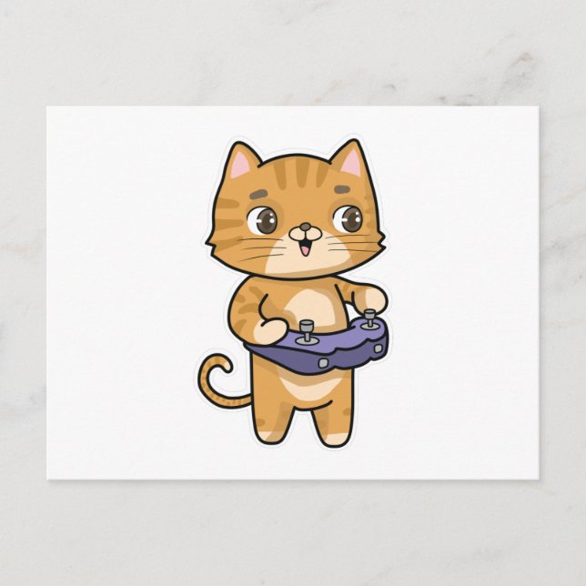 Katt som leker med spelkontroll vykort (Framsida)