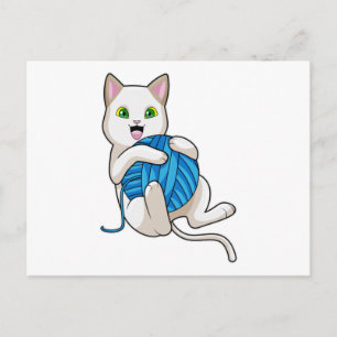 Katt som leker med ull vykort