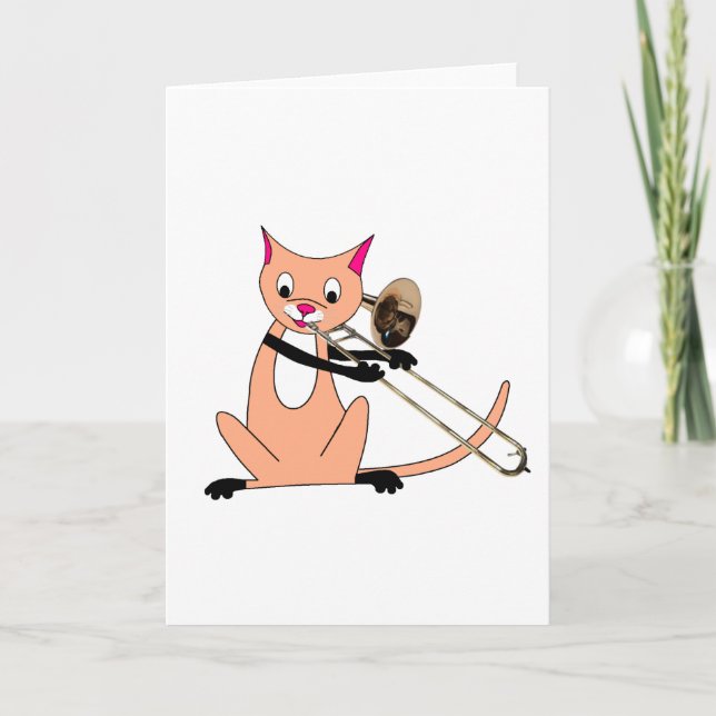 Katt som leker trombonen kort (Framsida)