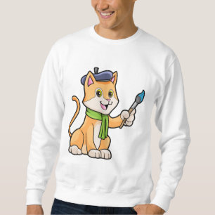 Katt som målare med pensel och scarf lång ärmad tröja