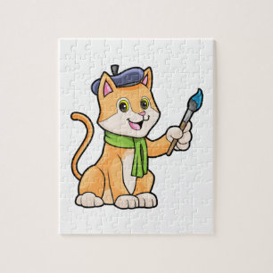 Katt som målare med pensel och scarf pussel