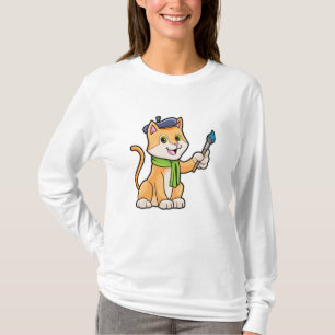 Katt som målare med pensel och scarf t shirt