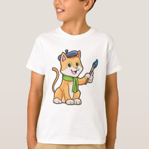 Katt som målare med pensel och scarf t shirt