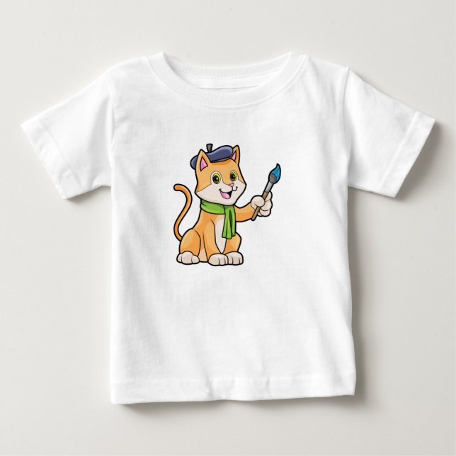 Katt som målare med pensel och scarf t shirt (Framsida)