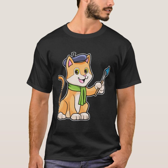 Katt som målare med pensel & schal t shirt (Framsida)