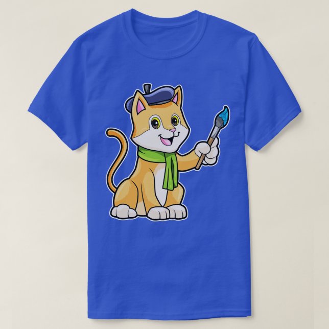 Katt som målare med penselscarf t shirt (Design framsida)