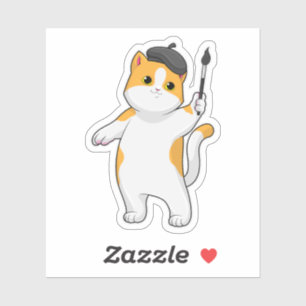 Katt som målarfärg med färgpensel klistermärken