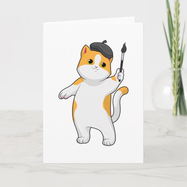 Katt som målarfärg med färgpensel kort (Framsida)