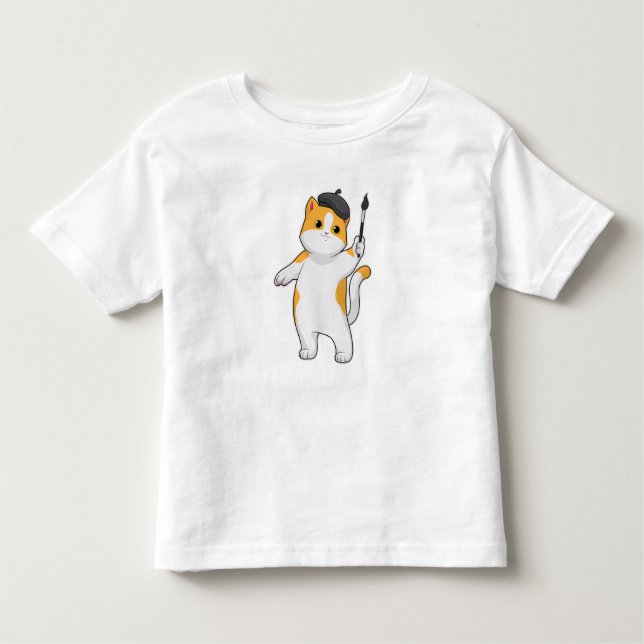 Katt som målarfärg med färgpensel t shirt (Framsida)
