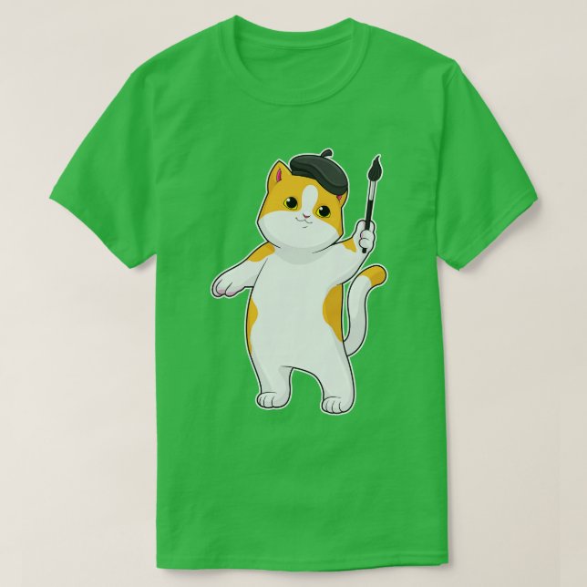Katt som målarfärg med färgpensel t shirt (Design framsida)