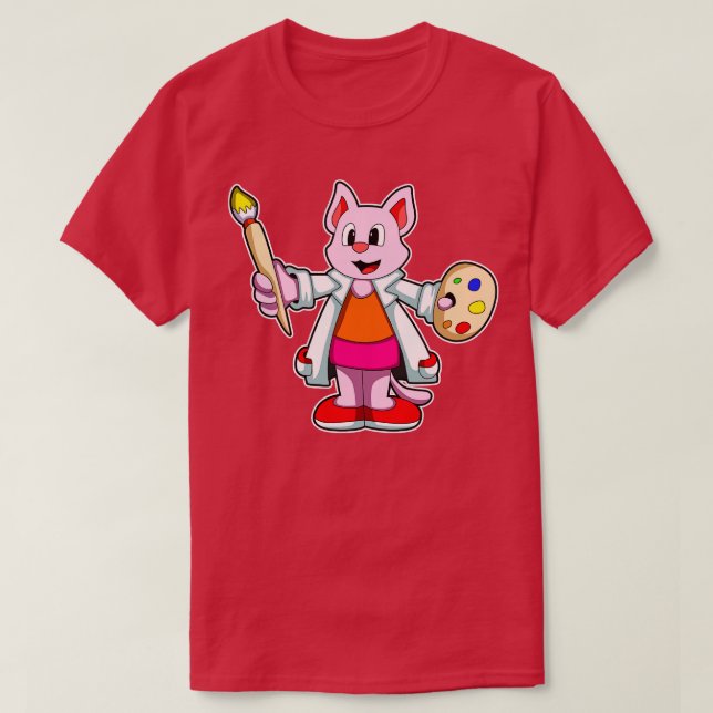 Katt som målarfärg med penselfärg t shirt (Design framsida)