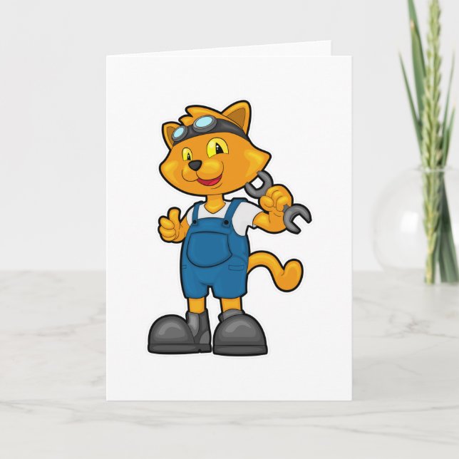 Katt som mekaniker med skiftnyckel kort (Framsida)