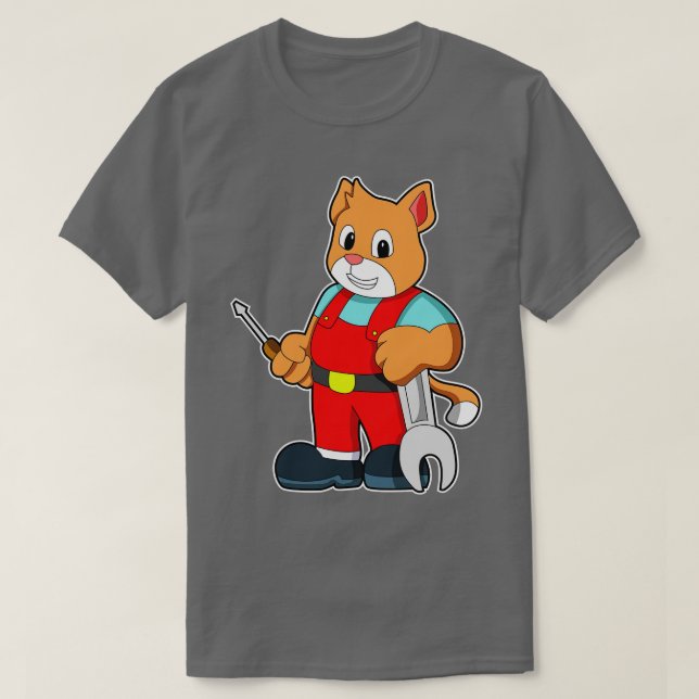 Katt som mekanisk ingenjör med Verktyg T Shirt (Design framsida)