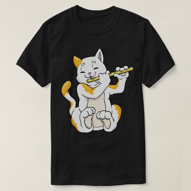 Katt som musiker med flute t shirt (Design framsida)
