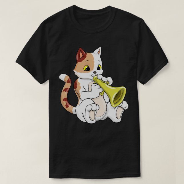 Katt som musiker med trumpet t shirt (Design framsida)