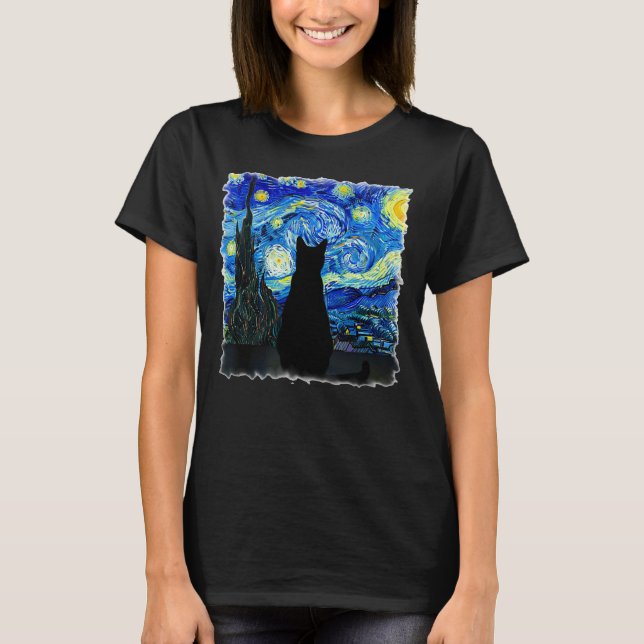 Katt som njuter av en Starry Natt! T Shirt (Framsida)