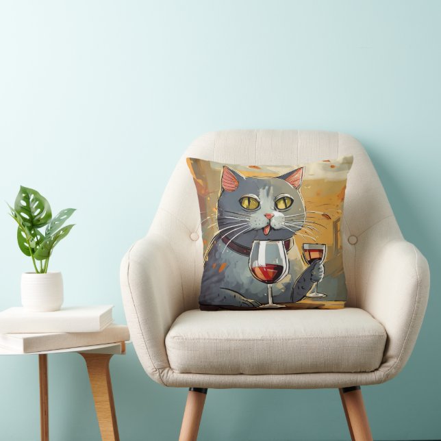 Katt som njuter av vinkudde! kudde (Stol)