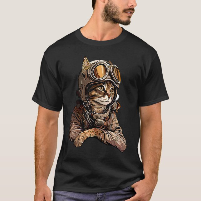 Katt som pilot Kattpilot Katt Färgglad Kitty T Shirt (Framsida)