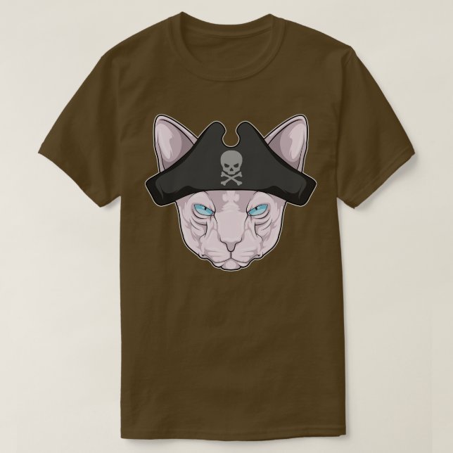 Katt som Pirat med Pirat hat T Shirt (Design framsida)