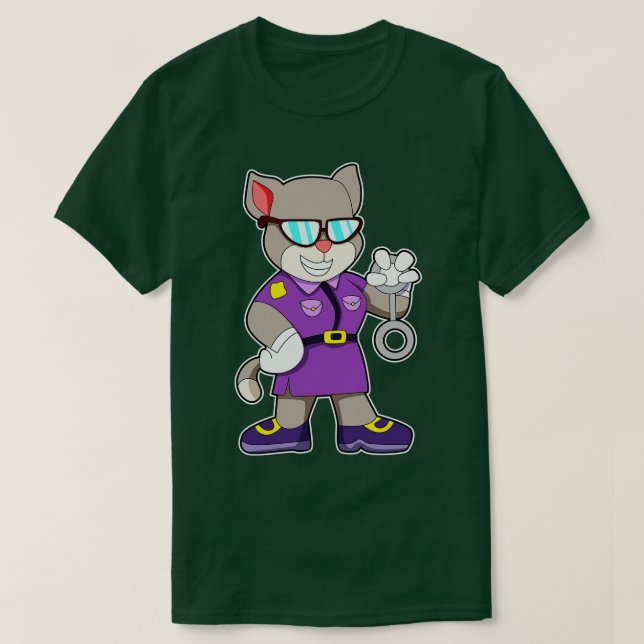 Katt som polis med handfängsel t shirt (Design framsida)