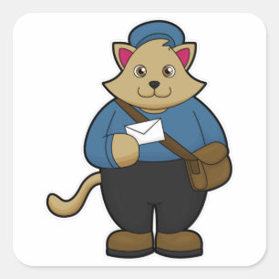 Katt som Postman med kuvert och påse Fyrkantigt Klistermärke