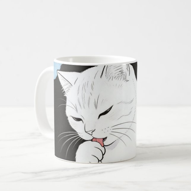Katt som rengör sin tass kaffemugg (Framsida vänster)