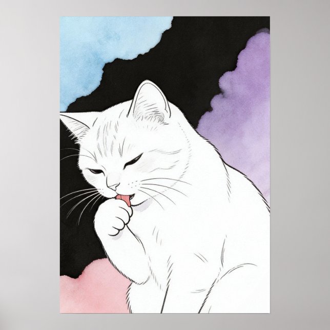 Katt som rengör sin tass poster (Framsidan)