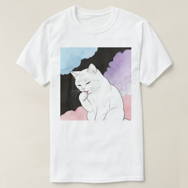 Katt som rengör sin tass t shirt (Design framsida)