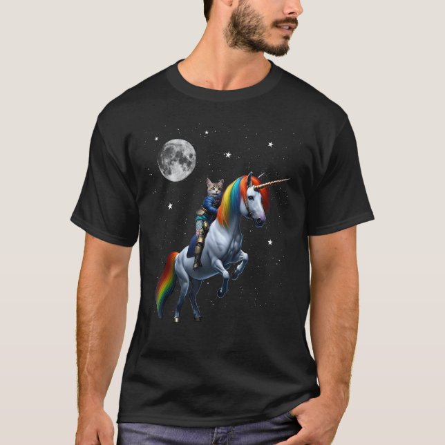 Katt som rider enhörning t shirt (Framsida)