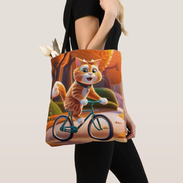 Katt som rider på en cykel tygkasse (Närbild)