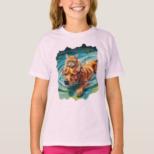 Katt som rider på en vänlig hund i vattnet! t shirt