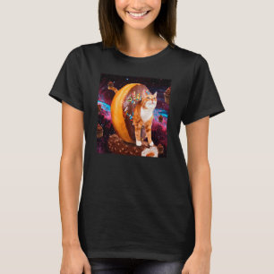 Katt som rider på munk Söt munk Astronaut Galax Ry T Shirt