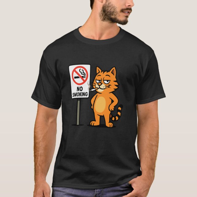 Katt som röker cigarett T Shirt (Framsida)