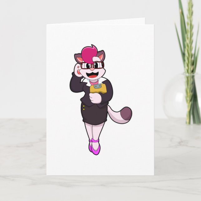 Katt som sekreterare med anteckningsblock kort (Framsida)