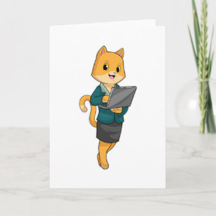 Katt som sekreterare med bärbar dator kort