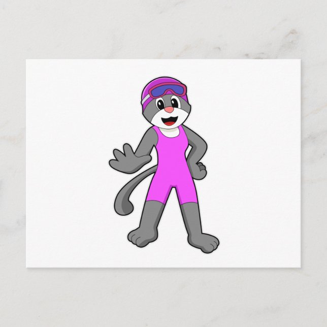 Katt som simmar med simkostym vykort (Framsida)