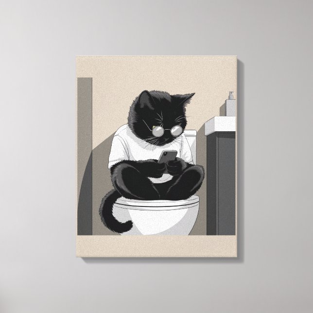 Katt som sitter på en toalett canvastryck (Framsida)