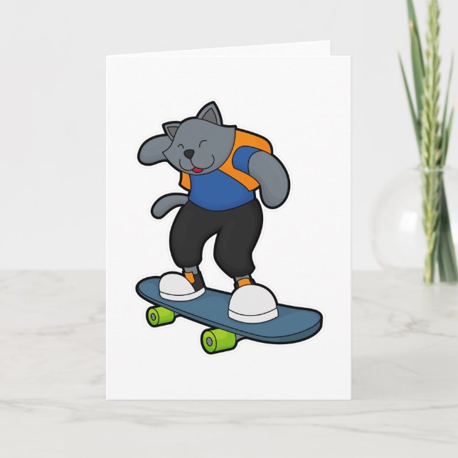 Katt som skateboardåkare med skateboard kort (Framsida)
