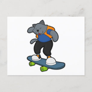 Katt som skateboardåkare med skateboard vykort