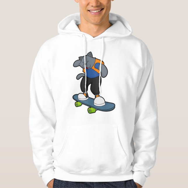 Katt som Skateboarder med Skateboard Hoodie (Framsida)