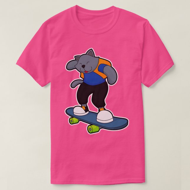 Katt som Skateboarder med Skateboard T Shirt (Design framsida)