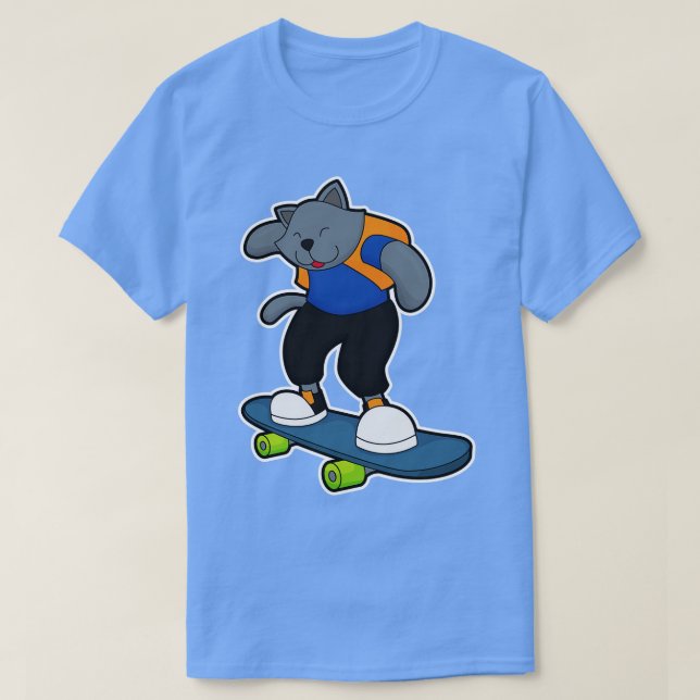 Katt som Skateboarder med Skateboard T Shirt (Design framsida)