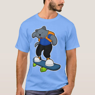 Katt som Skateboarder med Skateboard T Shirt