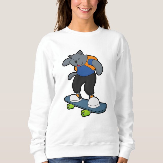 Katt som Skateboarder med Skateboard T Shirt (Framsida)