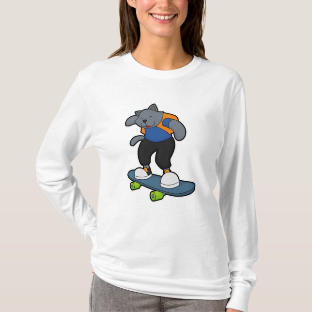 Katt som Skateboarder med Skateboard T Shirt (Framsida)